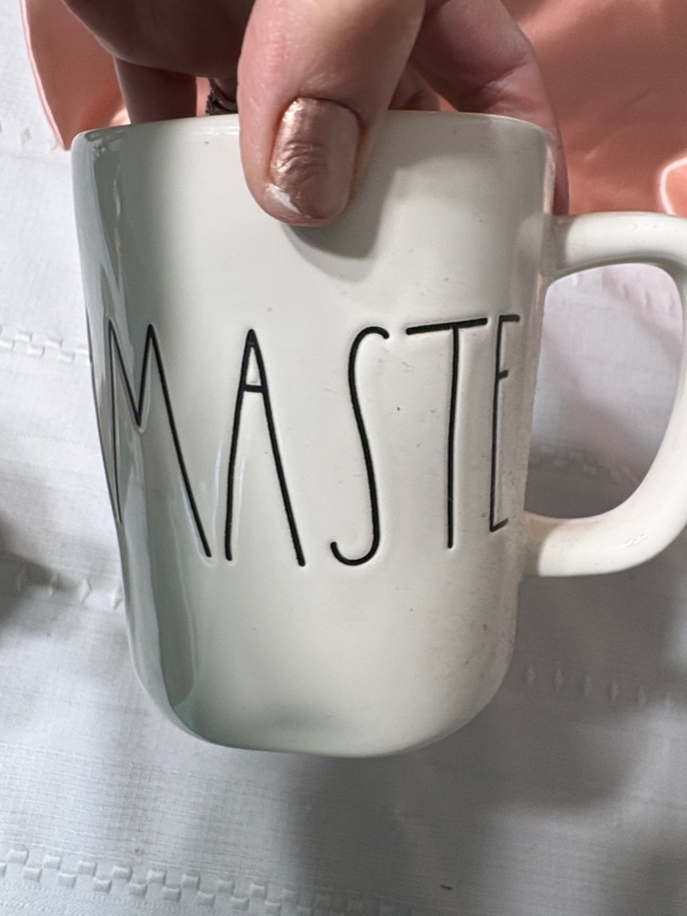 Rae Dunn White Ceramic Mug Pair - 'Namaste' & 'On Fleek' - Picture 3 of 6